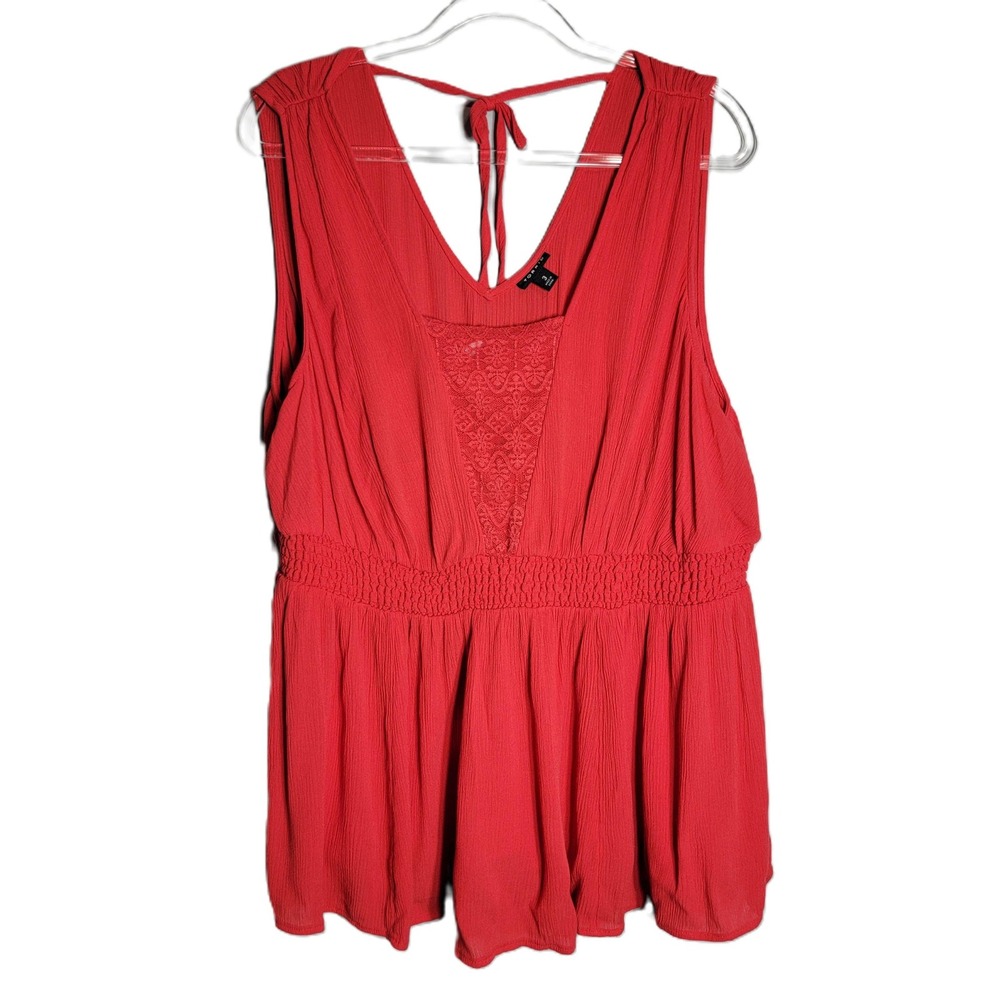 TORRID Coral Peplum Top Plus Size 3X‎ Crochet Lace V Neck Smocked Waist